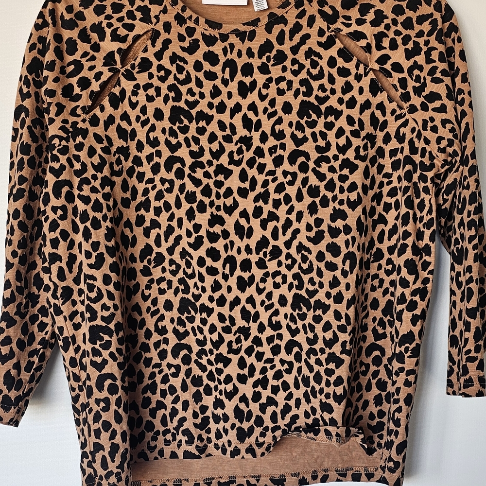 Rafaella Brown and Black Animal Print Crew Neck Top
